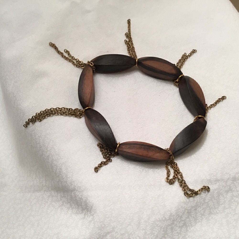 Wooden Links Antiqued Goldtone Bracelet